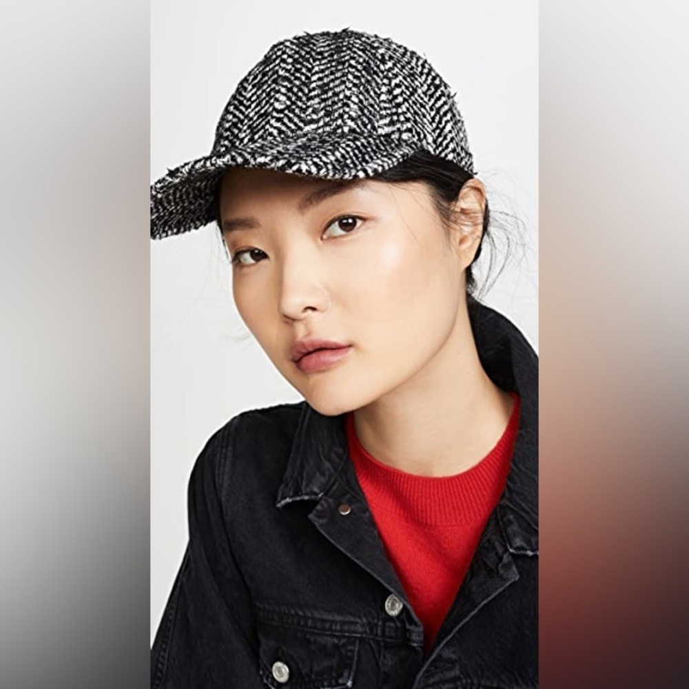 rag & bone Black and White Tweed Baseball Cap